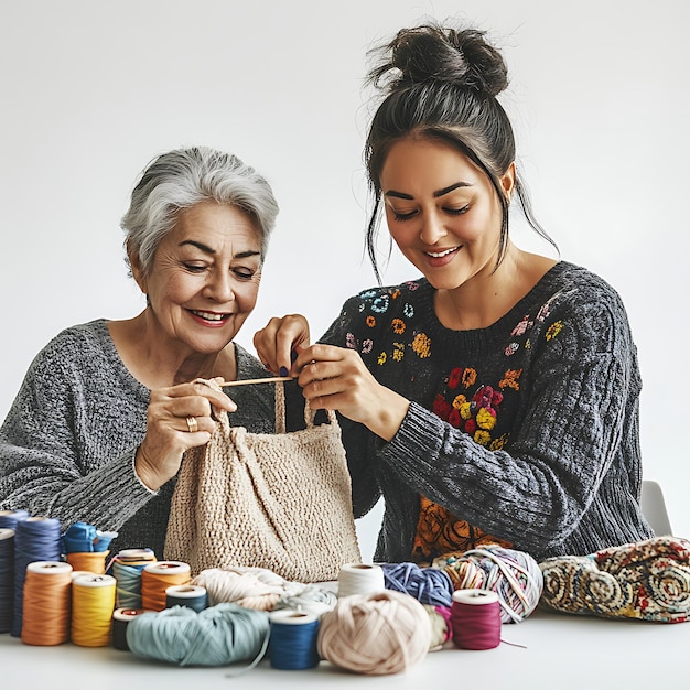 Dwie osoby haftujące razem